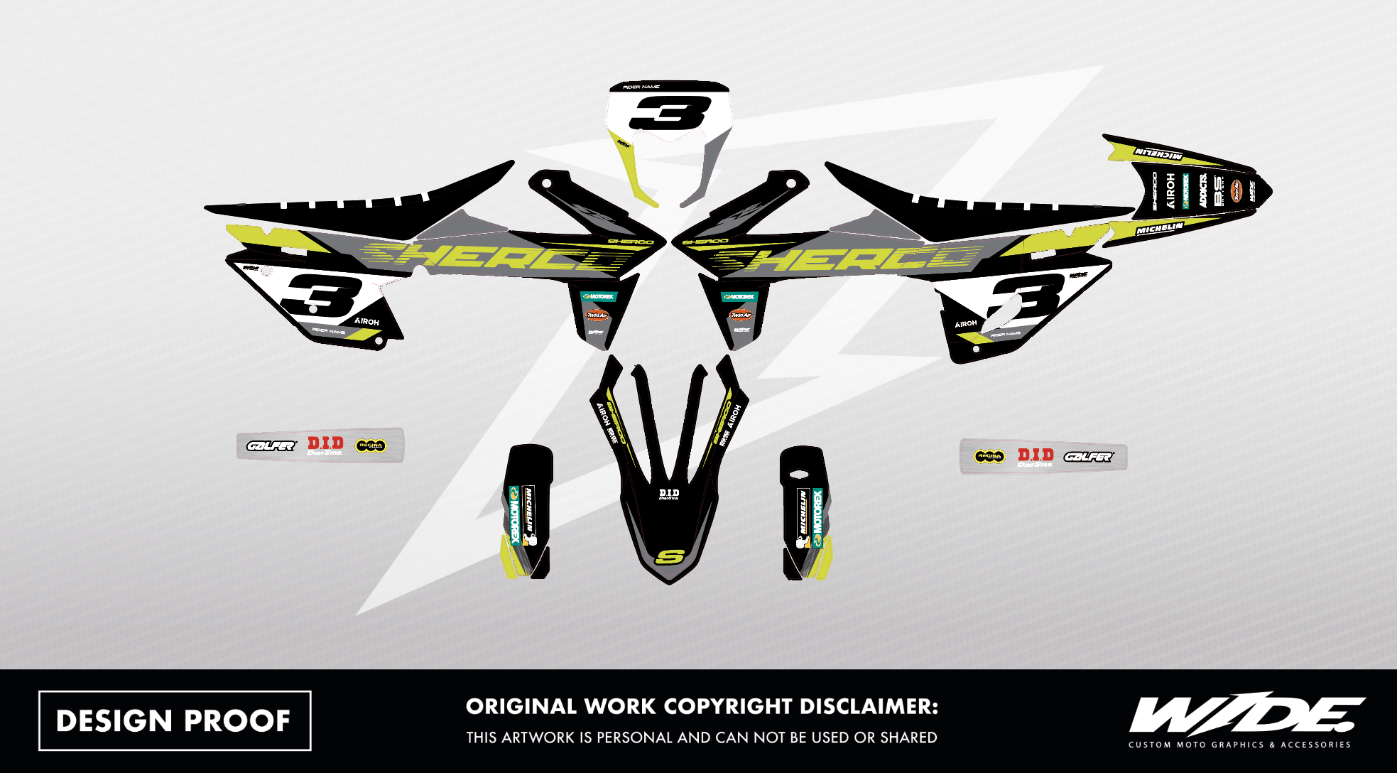 STOCK26 BLACK - SHERCO FULL GRAPHICS KIT – WIDEOPENGRAPHIX